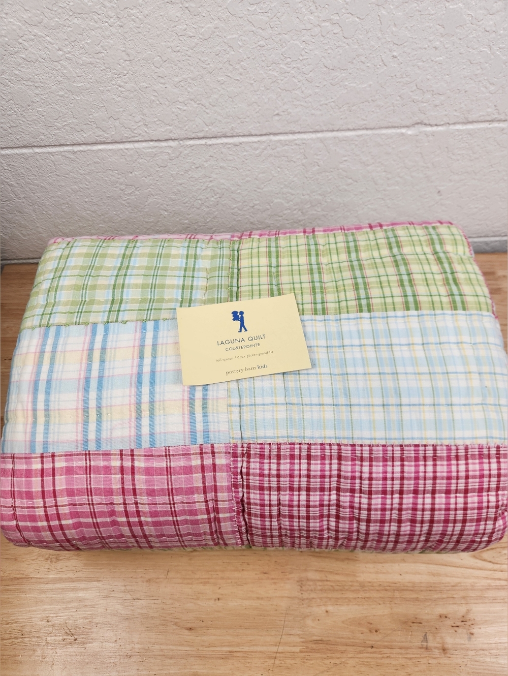 Pottery Barn Kids Laguna Plaid Patchwork Quilt Sz Full/Queen NOS Flaw(Spot)